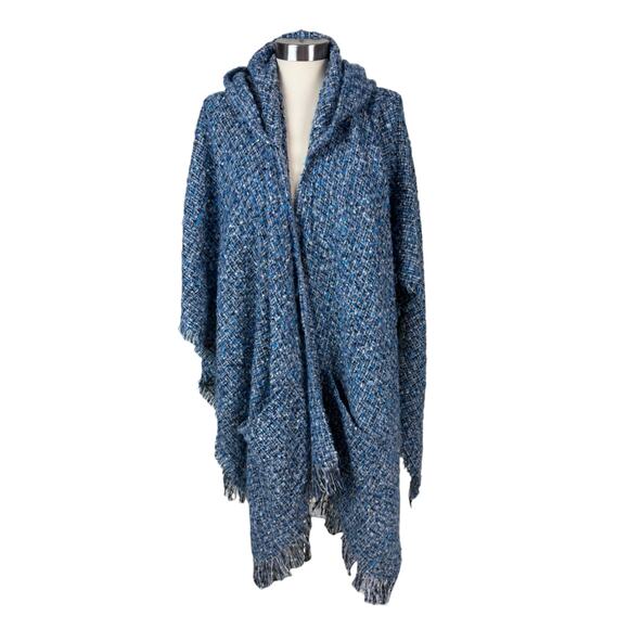 Steve Madden Knit Blue Hooded Open Front Cap with Pockets One Size Polyester - Picture 1 of 7